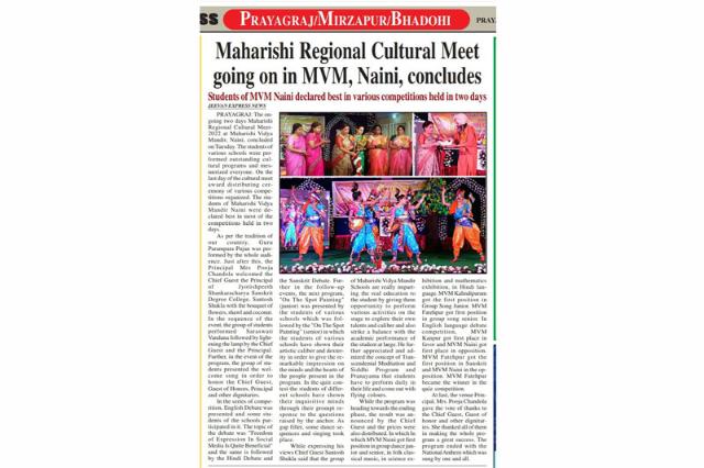 Maharishi Regional Cultural Meet going on in Maharishi Vidya Mandir Naini Prayagraj, concludes.