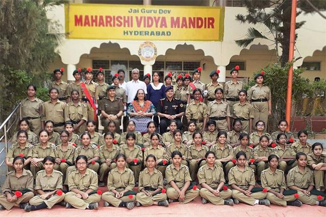 Officials from NCC army girl cadets wing headed by Col. Ramanuj Singh of No. 1, Telangana Girls Battalion, visited MVM Hyderabad for inspection. The team also witnessed the parade by the NCC army girl cadets of the school.
